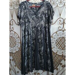 Pearls Womens‎ Floral Print V-Neck Cap Sleeve Dress Doted XL